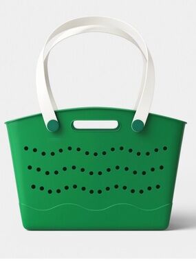 Kelly Green Perforated Rubber Tote Bag | Waterproof Beach Pool Carryall Shopper